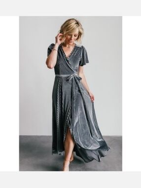 Baltic Born Andi Ribbed Velvet Wrap Dress in Pewter